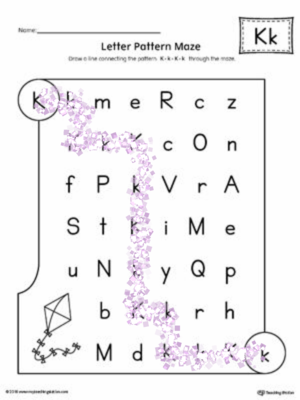  K Letter Pattern Maze Worksheet (Color)