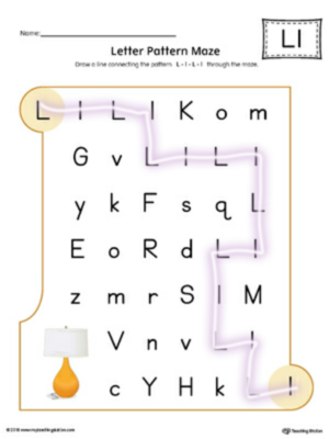  엘 Letter Pattern Maze Worksheet (Color)