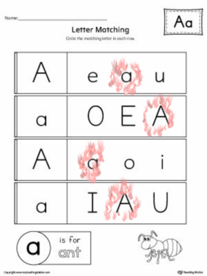  Letter A Uppercase And Lowercase Matchïng Worksheet