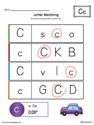  Letter C Uppercase And Lowercase Matchïng Worksheet
