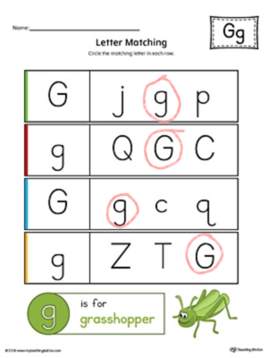  Letter G Uppercase And Lowercase Matchïng Worksheet