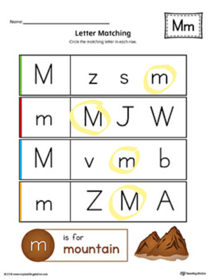 Letter M Uppercase And Lowercase Matchïng Worksheet