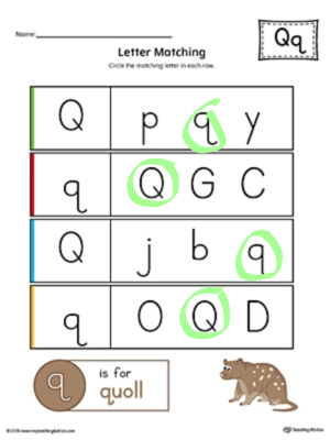  Letter Q Uppercase And Lowercase Matchïng Worksheet