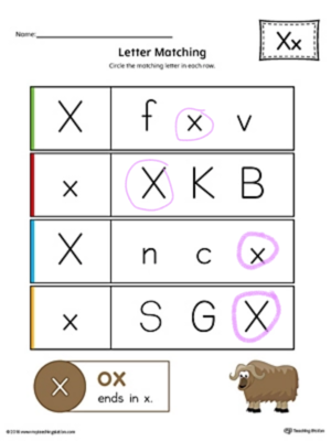Letter X Uppercase And Lowercase Matchïng Worksheet