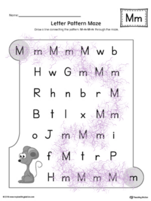 M Letter Pattern Maze Worksheet (Color)