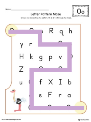 O Letter Pattern Maze Worksheet (Color)