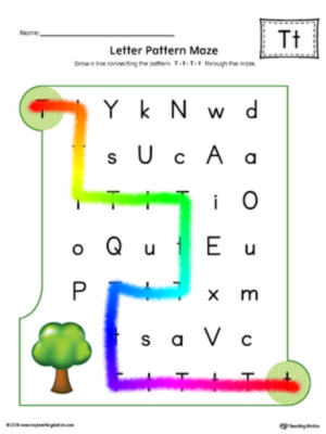  T Letter Pattern Maze Worksheet (Color)