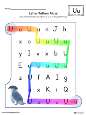 U Letter Pattern Maze Worksheet (Color)