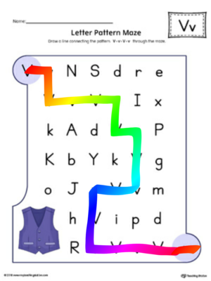  V Letter Pattern Maze Worksheet (Color)