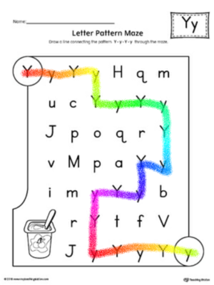Y Letter Pattern Maze Worksheet (Color)