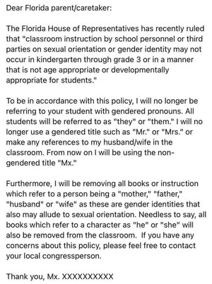 A teacher's response to the Don't Say Gay bill 
