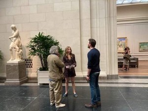 Chris Evans, Ana de Armas, and Dexter Fletcher behind the scenes at the National Gallery of Art