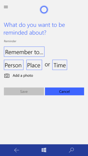  Cortana New Reminder on Windows Phone