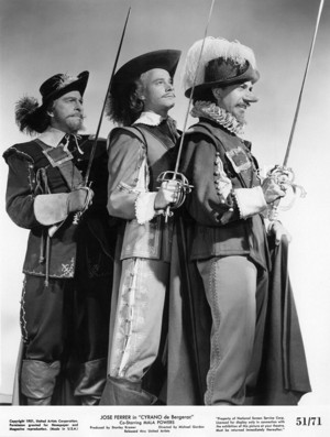 Cyrano, Christian, and Le Bret actors pose for a picture