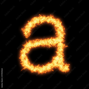 Lower case letter a with api, kebakaran on black background
