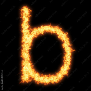  Lower case letter b with আগুন on black background