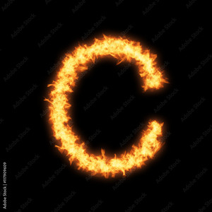 Lower case letter c with आग on black background
