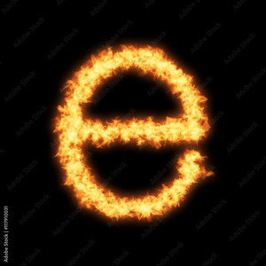  Lower case letter e with fuego on black background