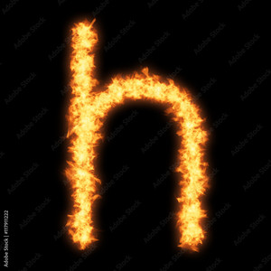  Lower case letter h with আগুন on black background