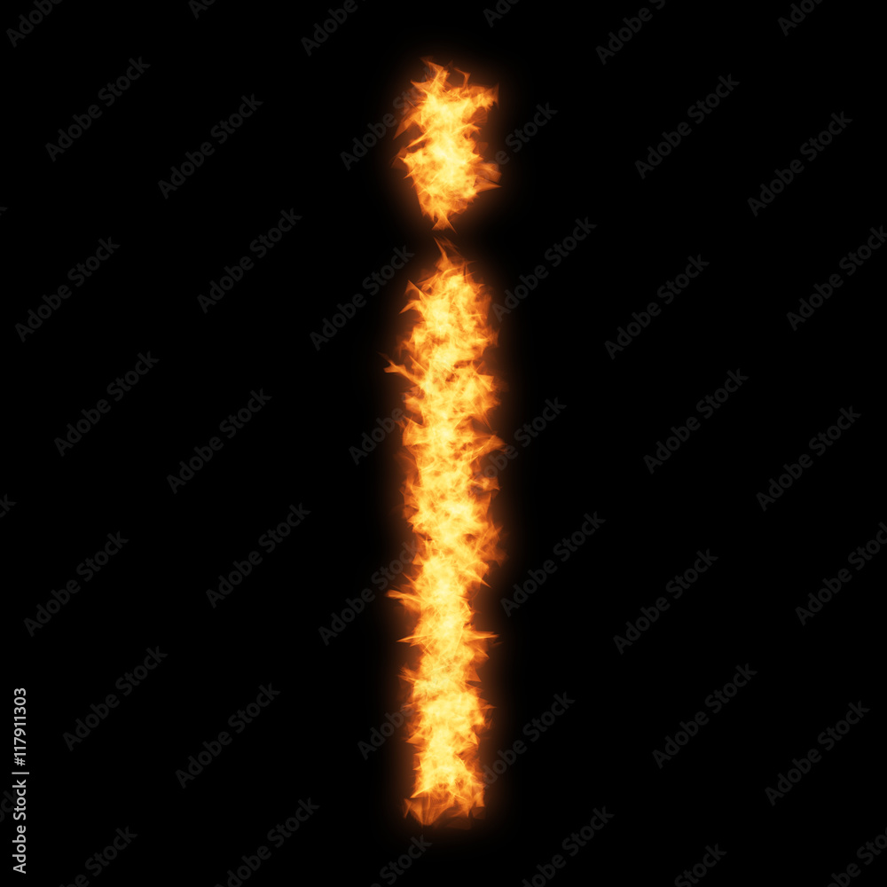 Lower case letter i with fire on black background