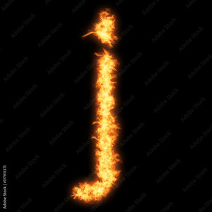  Lower case letter j with fuego on black background