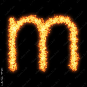  Lower case letter m with fogo on black background