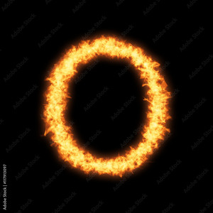 Lower case letter o with 불, 화재 on black background