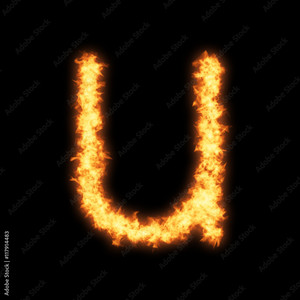  Lower case letter u with fogo on black background