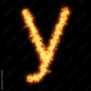  Lower case letter y with 불, 화재 on black background