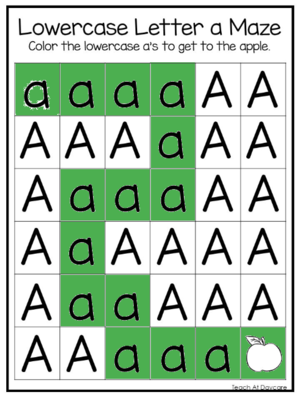 Lowercase Letter A Maze Worksheets