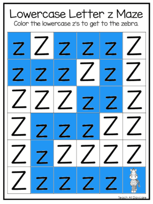 Lowercase Letter Z Maze Worksheets