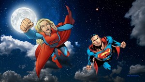  Supergirl and superman at Night fondo de pantalla