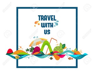 Travel With Us - Banner, Tropical Vacation Concept, Vector