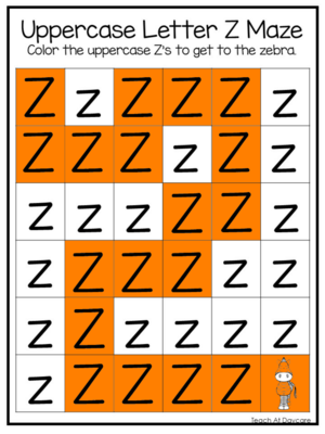  Z Uppercase Letter Maze Worksheets