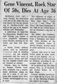 Article Pertaining To The Passing Of Gene Vincent
