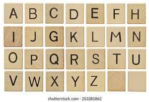  Alphabet Letters On Wooden Letter Pieces Stock foto 253281862