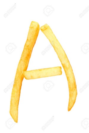  Alphabet letter a from french fries on the white