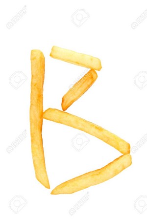  Alphabet letter b from french fries on the white
