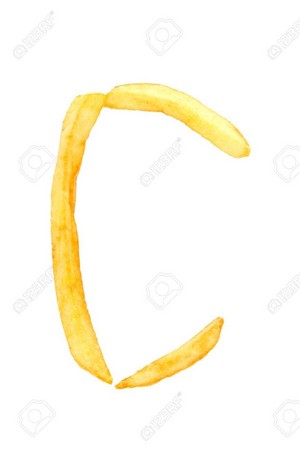  Alphabet letter c from french fries on the white