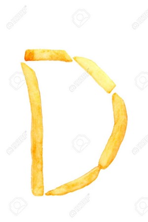  Alphabet letter d from french fries on the white