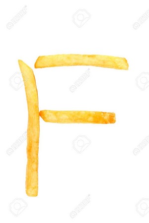 Alphabet letter f from french fries on the white