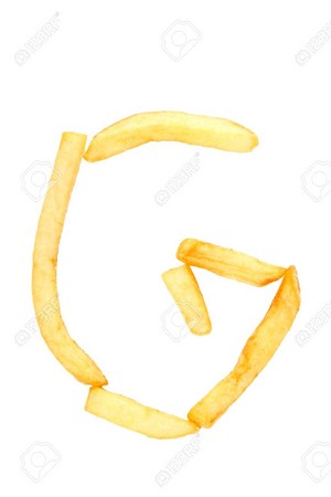 Alphabet letter g from french fries on the white