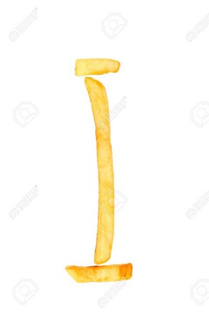 Alphabet letter i from french fries on the white