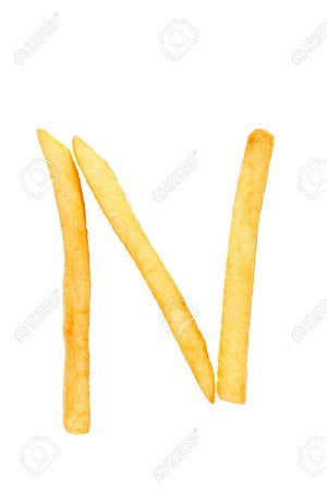  Alphabet letter n from french fries on the white