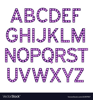  Alphabet with purple light bulbs letters Vector Image