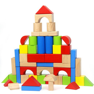  Baby Wooden Blocks Toys 50pcs Multicolored Geometric Assembling Building Beech