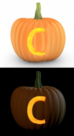  C Letter Carved On かぼちゃ, カボチャ Jack Lantern Isolated On And White