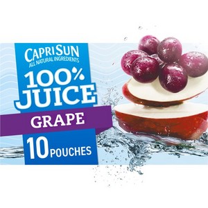  Capri Sun 100 ジュース グレープ, ブドウ Naturally Flavored ジュース Blend, 10 ct Box, 6 fl oz Pouches