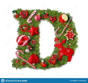  圣诞节 alphabet letter D isolated on white Stock 照片