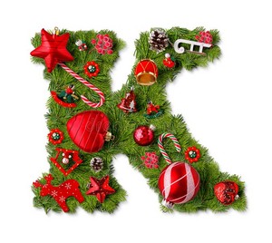  Рождество alphabet letter K isolated on white Stock фото